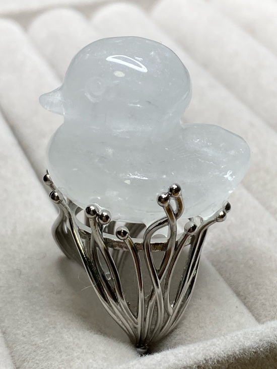 Jewelry - Carved White Crystal Duck Statement Ring